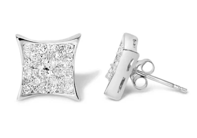 Silver 3/4 Ct Diamond Composite Curved Square Stud Earring