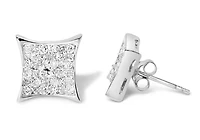 Silver 3/4 Ct Diamond Composite Curved Square Stud Earring