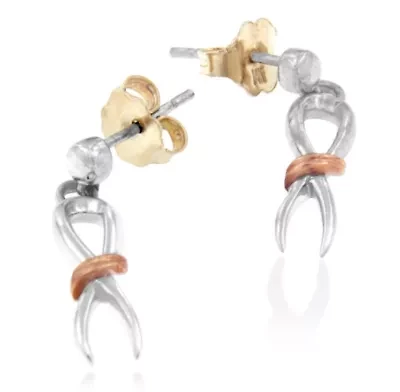10K Two-Toned Gold Flash Plated Silver Awareness Ribbon Dangle Earrings