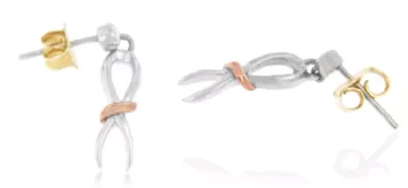 10K Two-Toned Gold Flash Plated Silver Awareness Ribbon Dangle Earrings