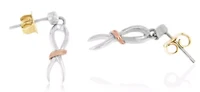 10K Two-Toned Gold Flash Plated Silver Awareness Ribbon Dangle Earrings