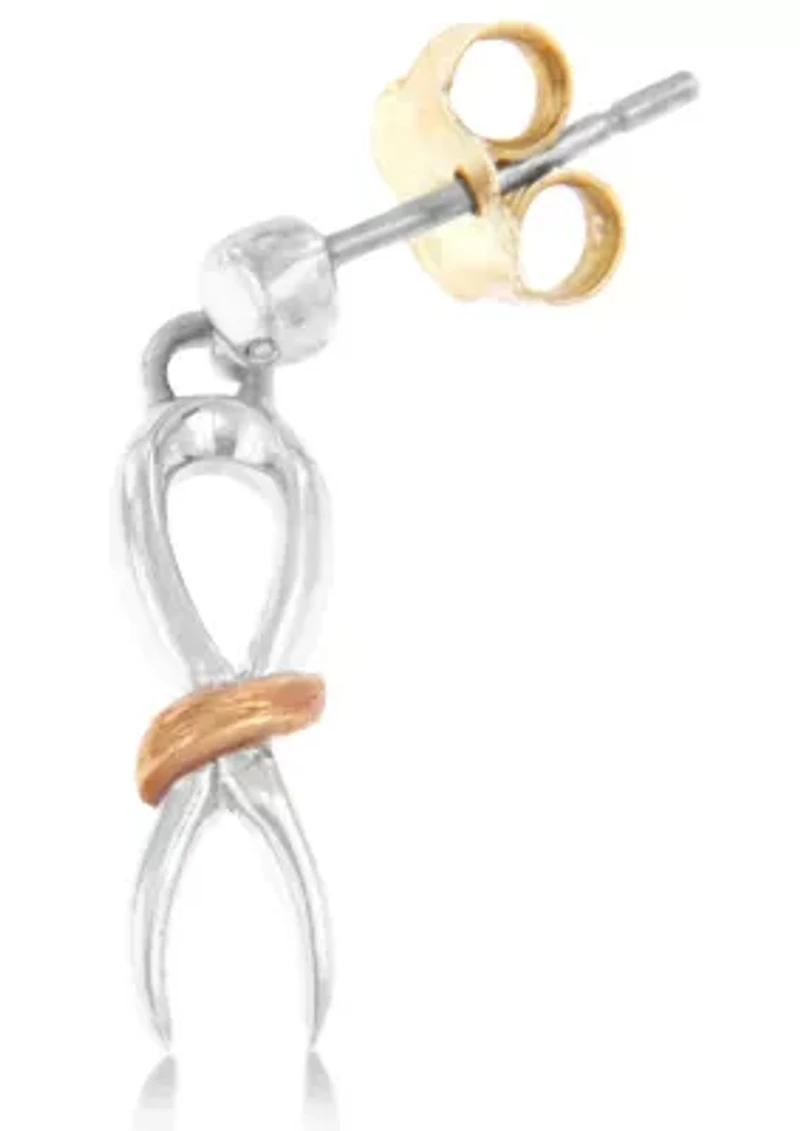 10K Two-Toned Gold Flash Plated Silver Awareness Ribbon Dangle Earrings