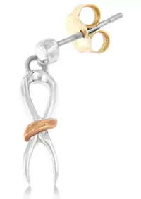 10K Two-Toned Gold Flash Plated Silver Awareness Ribbon Dangle Earrings