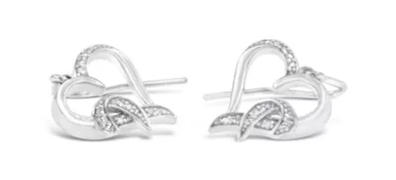 Sterling Silver Round Diamond Heart Dangle Earrings