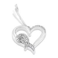 Sterling Silver Round Diamond Heart Dangle Earrings