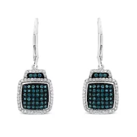 Black Rhodium over Silver 3/4 Ct Blue and White Diamond Dangle Earrings