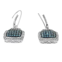 Black Rhodium over Silver 3/4 Ct Blue and White Diamond Dangle Earrings