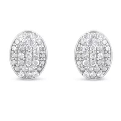Sterling Silver Round Diamond Oval Cluster Earrings
