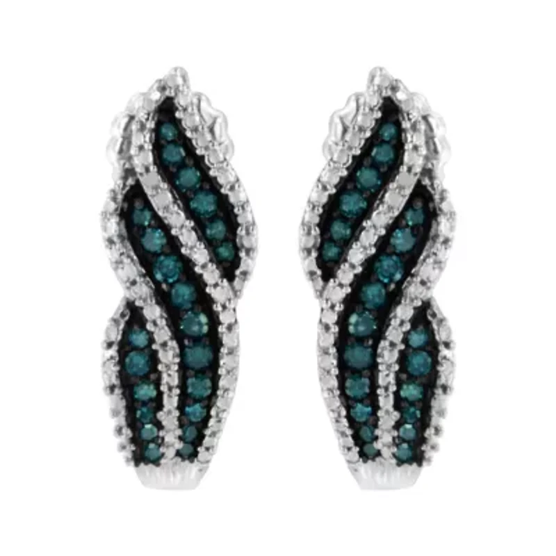 Sterling Silver .5 ct. TDW Blue Diamond Dangling Stud Earrings