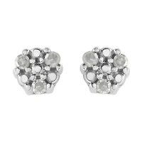 Silver 1/10 Ct Prong RoundTrio Diamond Stud Earrings