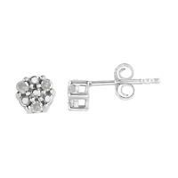 Silver 1/10 Ct Prong RoundTrio Diamond Stud Earrings