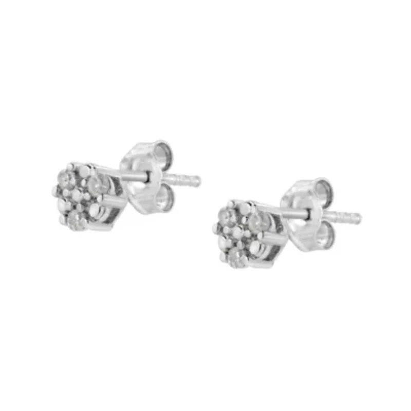Silver 1/10 Ct Prong RoundTrio Diamond Stud Earrings