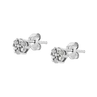 Silver 1/10 Ct Prong RoundTrio Diamond Stud Earrings
