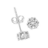 Silver 1/10 Ct Prong RoundTrio Diamond Stud Earrings
