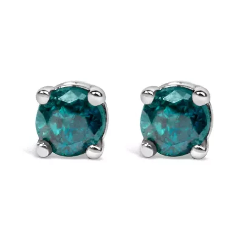 Silver 0.15 Ct Blue Diamond Classic Stud Earrings