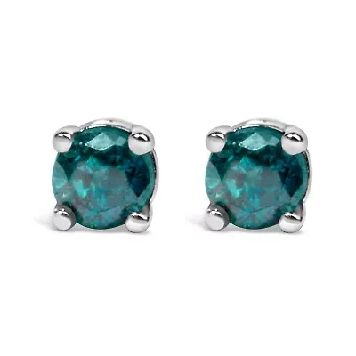 Silver 0.15 Ct Blue Diamond Classic Stud Earrings