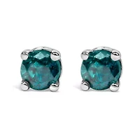 Silver 0.15 Ct Blue Diamond Classic Stud Earrings