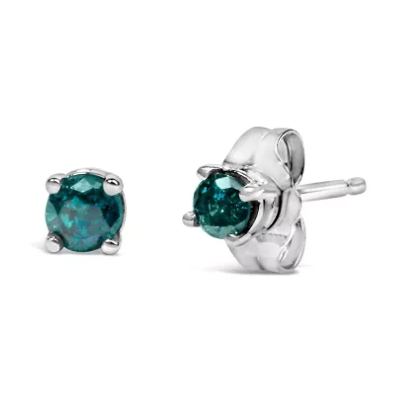 Silver 0.15 Ct Blue Diamond Classic Stud Earrings