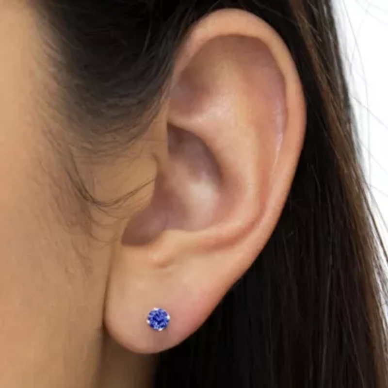 Silver 0.15 Ct Blue Diamond Classic Stud Earrings