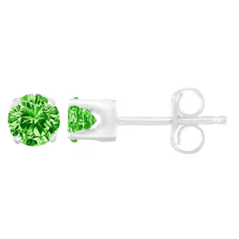 Silver 0.15 Ct Green Diamond Classic Stud Earrings