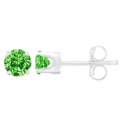 Silver 0.15 Ct Green Diamond Classic Stud Earrings