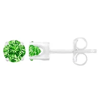Silver 0.15 Ct Green Diamond Classic Stud Earrings
