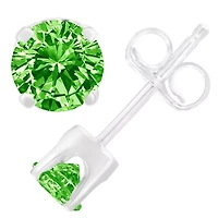 Silver 0.15 Ct Green Diamond Classic Stud Earrings