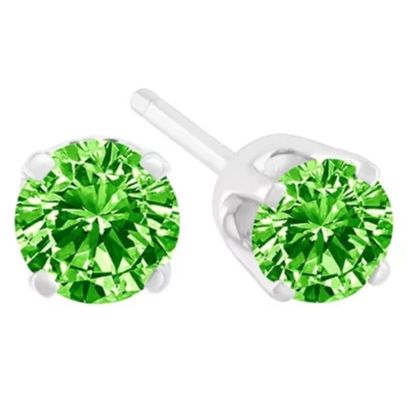 Silver 0.15 Ct Green Diamond Classic Stud Earrings