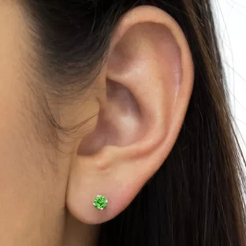 Silver 0.15 Ct Green Diamond Classic Stud Earrings