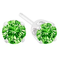 Silver 1/5 Ct Green Diamond Classic Stud Earrings