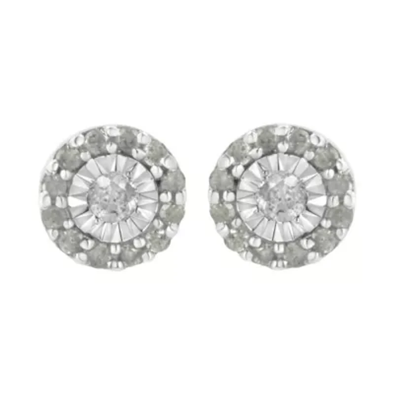 Silver 1/2 Ct Miracle- Round Diamond Halo Stud Earrings