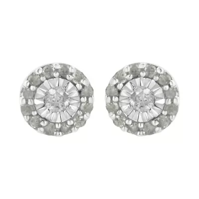 Silver 1/2 Ct Miracle- Round Diamond Halo Stud Earrings