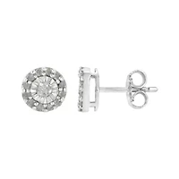 Silver 1/2 Ct Miracle- Round Diamond Halo Stud Earrings