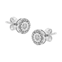 Silver 1/2 Ct Miracle- Round Diamond Halo Stud Earrings