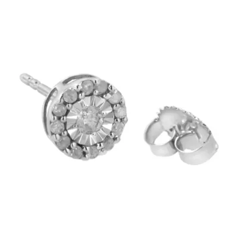 Silver 1/2 Ct Miracle- Round Diamond Halo Stud Earrings