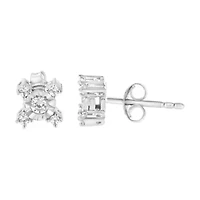 Silver 1/4 Ct Miracle Plate Round and Princess "X" Shaped Stud Earrings