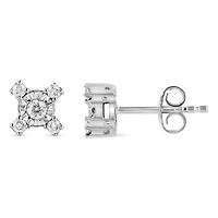 Silver 1/4 Ct Miracle Plate Round and Princess "X" Shaped Stud Earrings