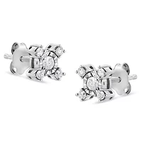 Silver 1/4 Ct Miracle Plate Round and Princess "X" Shaped Stud Earrings