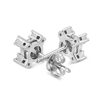Silver 1/4 Ct Miracle Plate Round and Princess "X" Shaped Stud Earrings