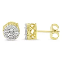 10K Yellow Gold over Silver 1/7 Ctw Diamond Floral Cluster Stud Earrings