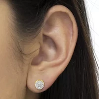 10K Yellow Gold over Silver 1/7 Ctw Diamond Floral Cluster Stud Earrings