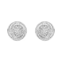 Silver 1/4 Ct Baguette and Round Diamond Swirl Love Knot Stud Earrings