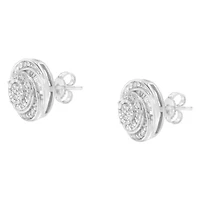 Silver 1/4 Ct Baguette and Round Diamond Swirl Love Knot Stud Earrings