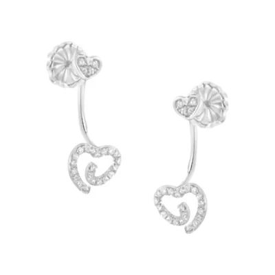 Silver 1/4 Ct Diamond Swirl Heart Front/Back Earrings