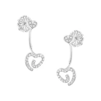 Silver 1/4 Ct Diamond Swirl Heart Front/Back Earrings
