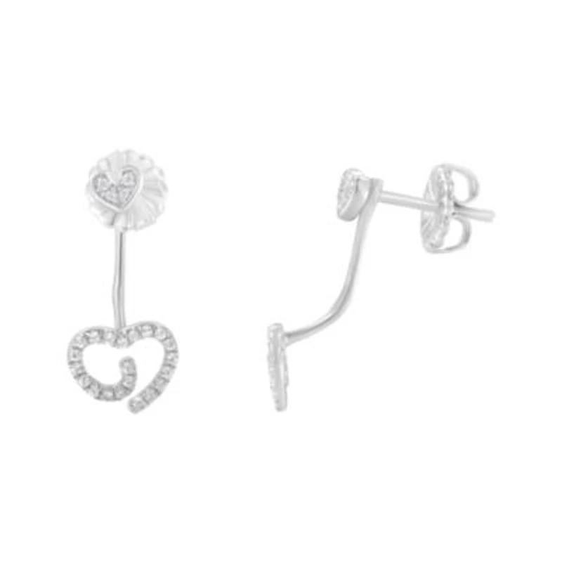 Silver 1/4 Ct Diamond Swirl Heart Front/Back Earrings