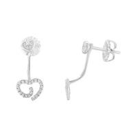 Silver 1/4 Ct Diamond Swirl Heart Front/Back Earrings