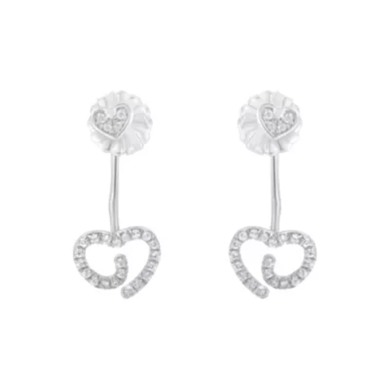 Silver 1/4 Ct Diamond Swirl Heart Front/Back Earrings