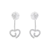 Silver 1/4 Ct Diamond Swirl Heart Front/Back Earrings