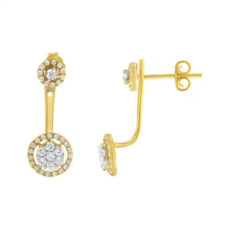 14K Yellow Gold Plated Silver 5/8 Ct Diamond Removable Stud and Dangle Earrings